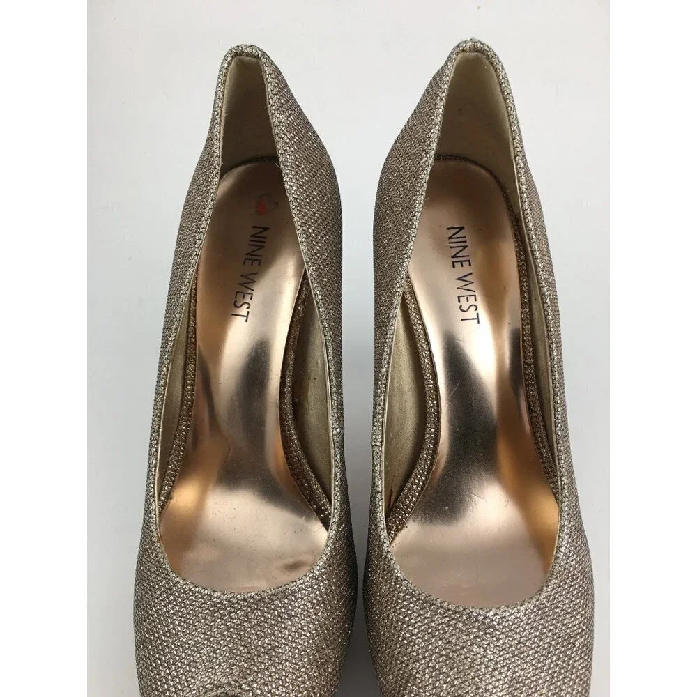 Nine West Gold Metallic Peep Toe Heels Size 7M